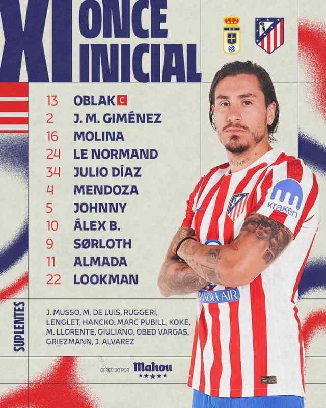  马竞客战皇家奥维耶多：卢克曼搭档阿尔马达，瑟洛特出战 新闻